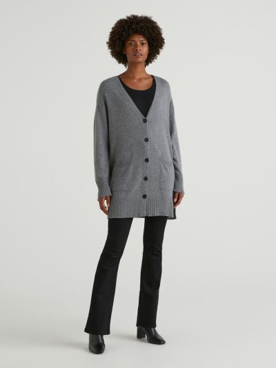 Benetton Long Slits Cardigan Dames Donkergrijs | BE697813