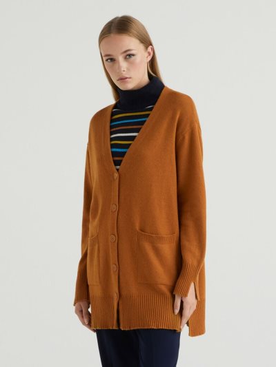 Benetton Long Slits Cardigan Dames Oranje | BE293576