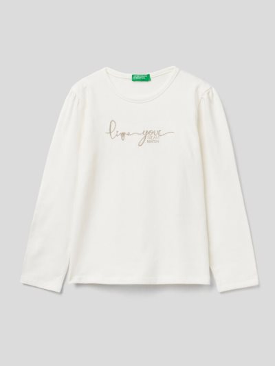 Benetton Lurex Embroidery Long Sleeve T-shirts Kinderen Wit | BE004826