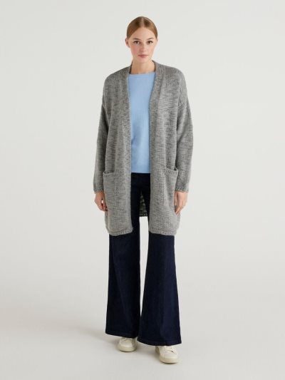 Benetton Maxi Wol And Alpaca Blend Cardigan Dames Donkergrijs | BE399339