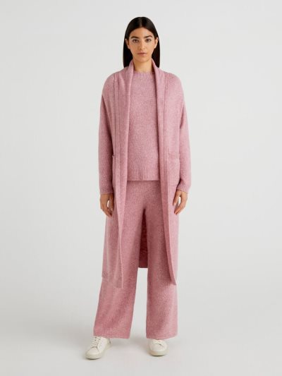 Benetton Midi Bouclé Wol Blend Cardigan Dames Roze | BE847614