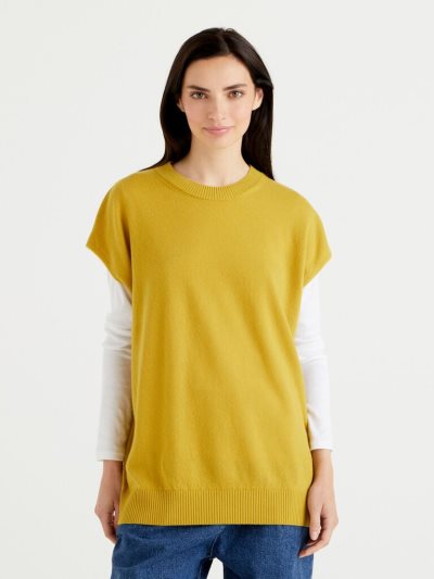 Benetton Mouwloos Cashmere Blend Truien Dames Geel | BE595017