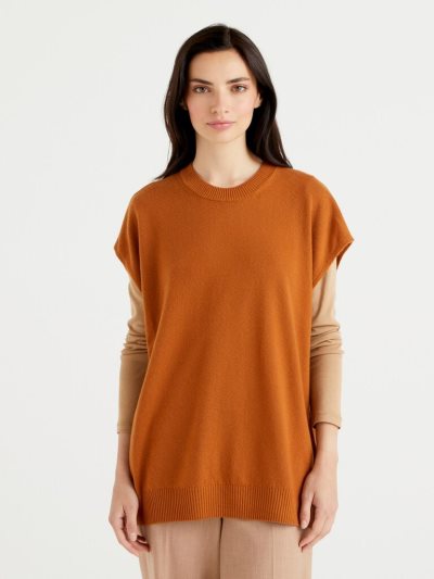 Benetton Mouwloos Cashmere Blend Truien Dames Burnt | BE735225