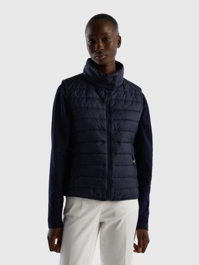 Benetton Mouwloos Puffer Recycled Wadding Gilet Dames Donkerblauw | BE184338