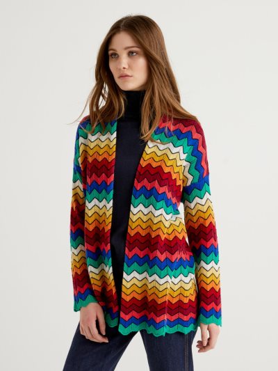 Benetton Multicolor Zig Zag Cardigan Dames Multi-color | BE638462