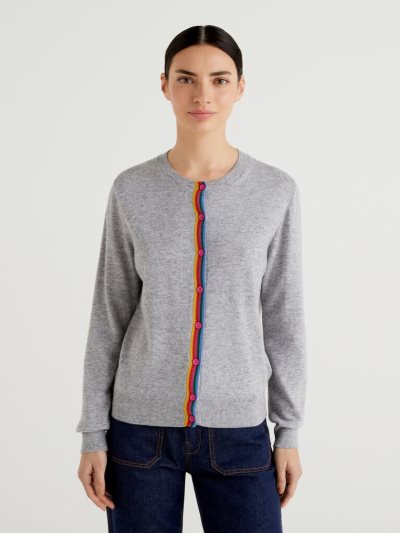 Benetton Multicolored Inlay Cardigan Dames Lichtgrijs | BE464498