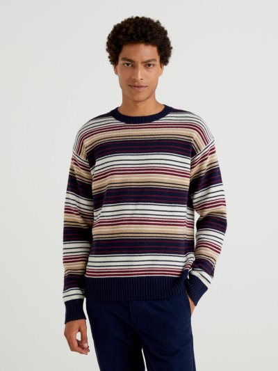 Benetton Multicolored Stripes Crew Neck Sweaters Heren Multi-color | BE425530