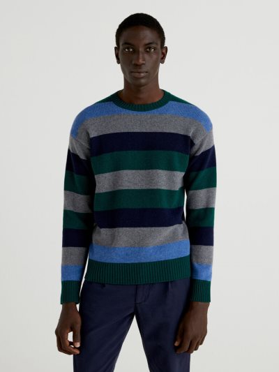 Benetton Multicolored Stripes Crew Neck Sweaters Heren Multi-color | BE589936