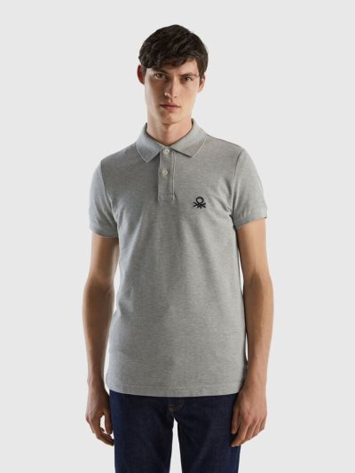 Benetton Mélange Gray Slim Fit Short Sleeve Polos Heren Lichtgrijs | BE862888