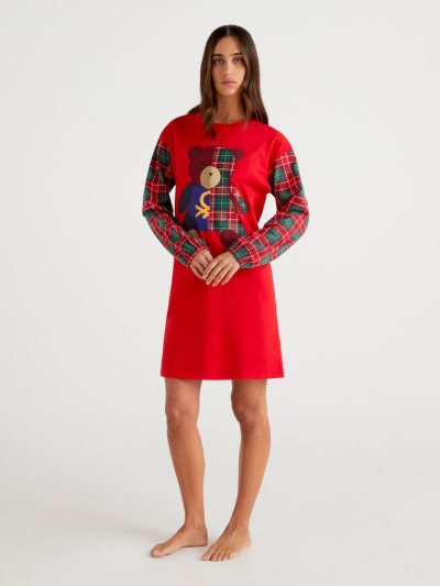 Benetton Nightshirt Tartan Sleeves Nightshirts Dames Rood | BE441778