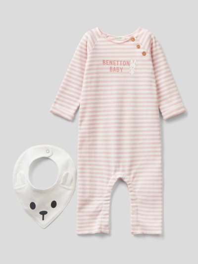 Benetton Onesie And Bib Pure Katoenen Dungarees Kinderen Roze | BE145277