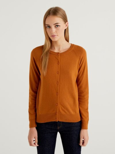 Benetton Orange Wol Blend Cardigan Dames Oranje | BE420377