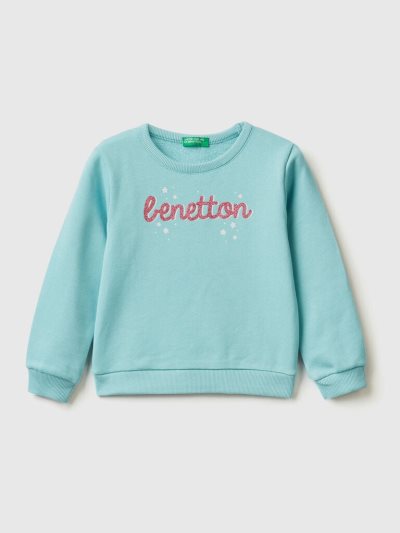 Benetton Organic Katoenen Glittery Print Sweatshirt Kinderen Aqua | BE214348