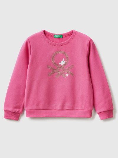 Benetton Organic Katoenen Glittery Print Sweatshirt Kinderen Fuchsie | BE320146