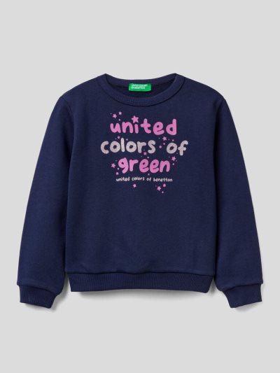 Benetton Organic Katoenen Glittery Print Sweatshirt Kinderen Donkerblauw | BE463431