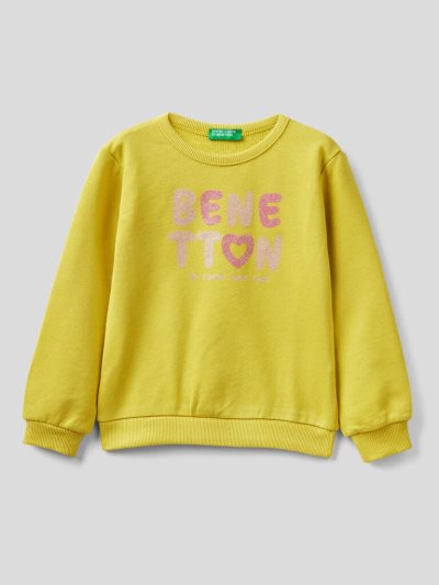 Benetton Organic Katoenen Glittery Print Sweatshirt Kinderen Geel | BE466665