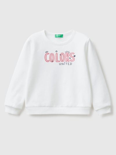 Benetton Organic Katoenen Glittery Print Sweatshirt Kinderen Wit | BE522754