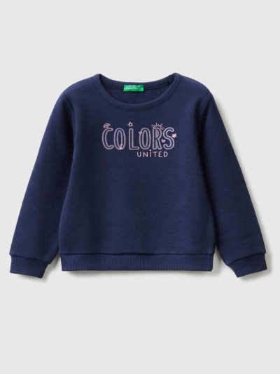 Benetton Organic Katoenen Glittery Print Sweatshirt Kinderen Donkerblauw | BE915180