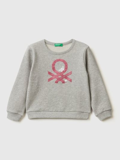 Benetton Organic Katoenen Glittery Print Sweatshirt Kinderen Lichtgrijs | BE945061