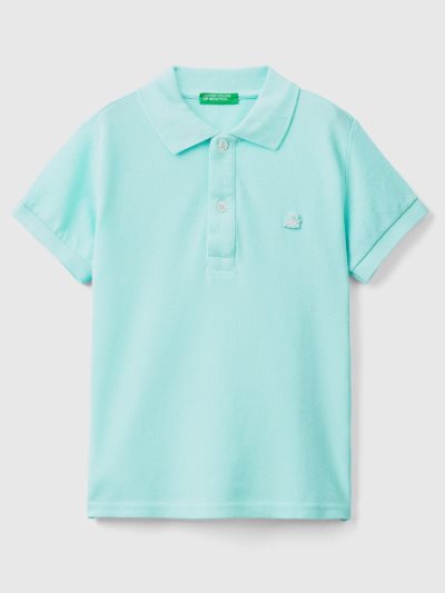 Benetton Organic Katoenen Kort Sleeve Poloshirt Kinderen Turquoise | BE059338