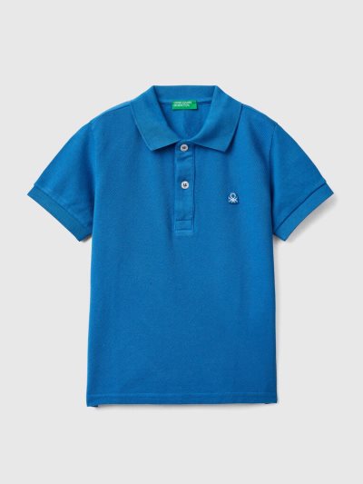 Benetton Organic Katoenen Kort Sleeve Poloshirt Kinderen Blauw | BE114776