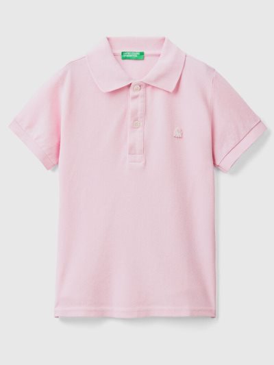 Benetton Organic Katoenen Kort Sleeve Poloshirt Kinderen Roze | BE191997