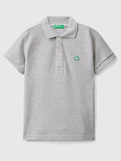 Benetton Organic Katoenen Kort Sleeve Poloshirt Kinderen Lichtgrijs | BE301285