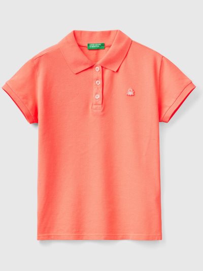 Benetton Organic Katoenen Kort Sleeve Poloshirt Kinderen Oranje Koraal | BE369778