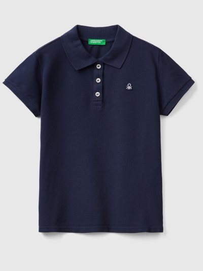 Benetton Organic Katoenen Kort Sleeve Poloshirt Kinderen Donkerblauw | BE635573