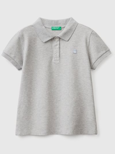 Benetton Organic Katoenen Kort Sleeve Poloshirt Kinderen Lichtgrijs | BE699578