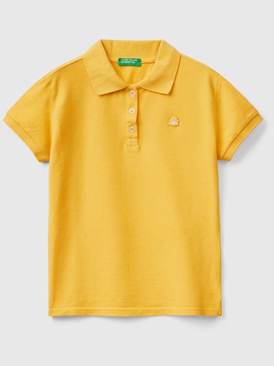 Benetton Organic Katoenen Kort Sleeve Poloshirt Kinderen Geel | BE769946