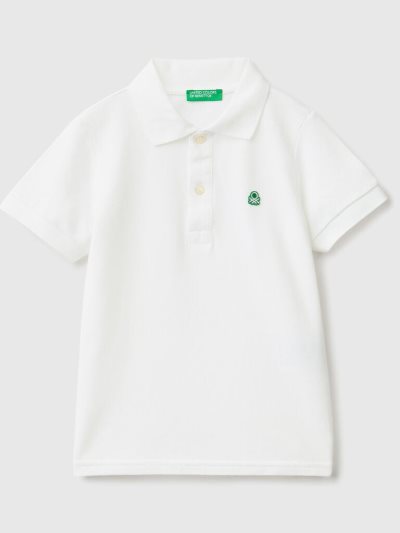 Benetton Organic Katoenen Kort Sleeve Poloshirt Kinderen Wit | BE905433