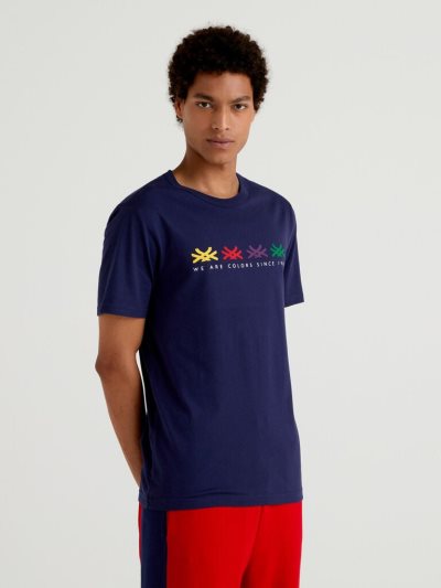 Benetton Organic Katoenen Logo Print Short Sleeve T-shirts Heren Donkerblauw | BE724156