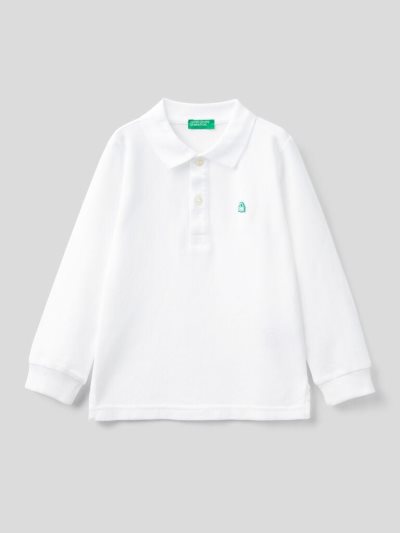 Benetton Organic Katoenen Long Sleeve Poloshirt Kinderen Wit | BE555906