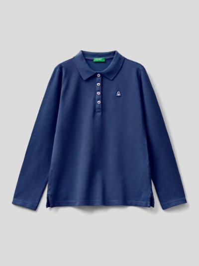 Benetton Organic Katoenen Long Sleeve Poloshirt Kinderen Donkerblauw | BE610413