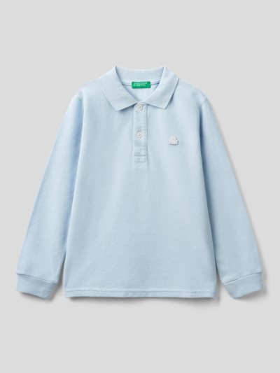 Benetton Organic Katoenen Long Sleeve Poloshirt Kinderen Blauw | BE907186