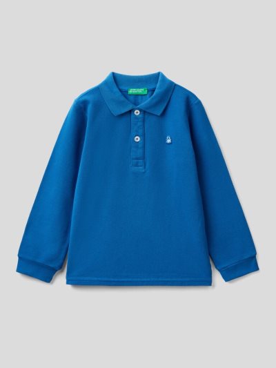 Benetton Organic Katoenen Long Sleeve Poloshirt Kinderen Blauw | BE948680