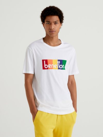 Benetton Organic Katoenen Multicolored Logo Short Sleeve T-shirts Heren Wit | BE672667