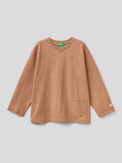 Benetton Organic Katoenen Pocket Long Sleeve T-shirts Kinderen Beige | BE416781