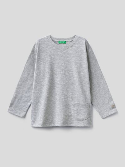 Benetton Organic Katoenen Pocket Long Sleeve T-shirts Kinderen Grijs | BE994893