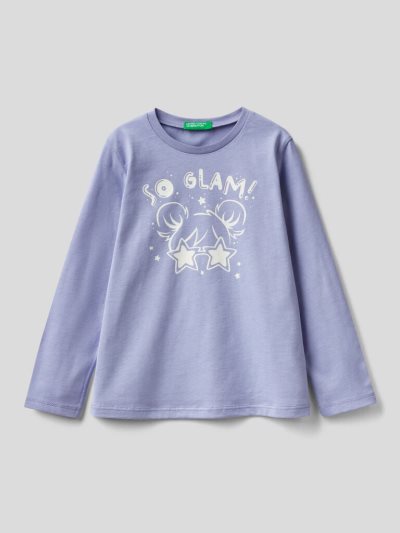 Benetton Organic Katoenen Print Long Sleeve T-shirts Kinderen Lilac | BE025189