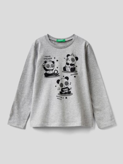 Benetton Organic Katoenen Print Long Sleeve T-shirts Kinderen Grijs | BE693027