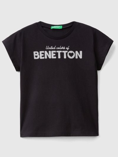 Benetton Organic Katoenen Print Short Sleeve T-shirts Kinderen Zwart | BE371410