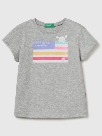 Benetton Organic Katoenen Print Short Sleeve T-shirts Kinderen Lichtgrijs | BE546648