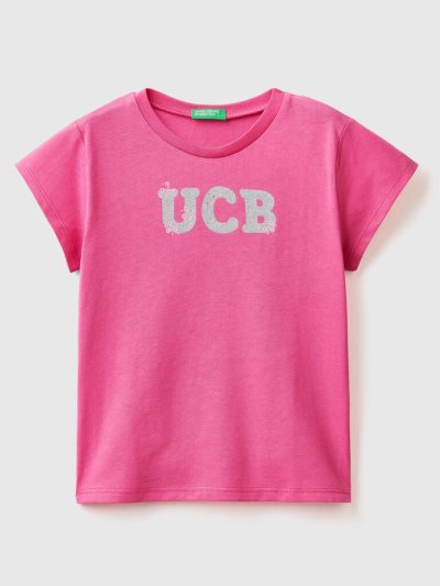 Benetton Organic Katoenen Print Short Sleeve T-shirts Kinderen Fuchsie | BE837828