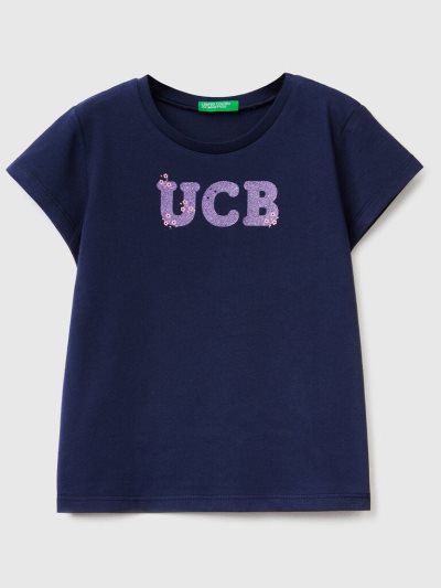 Benetton Organic Katoenen Print Short Sleeve T-shirts Kinderen Donkerblauw | BE915080