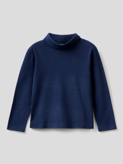 Benetton Organic Katoenen Turtleneck Long Sleeve T-shirts Kinderen Donkerblauw | BE982003