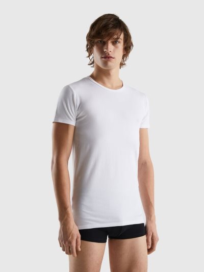 Benetton Organic Stretch Katoenen T-shirts Heren Wit | BE665799