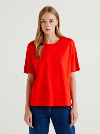 Benetton Oversized 100% Katoenen Short Sleeve T-shirts Dames Rood | BE286668