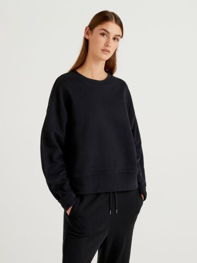 Benetton Oversized 100% Katoenen Sweatshirt Dames Zwart | BE214476